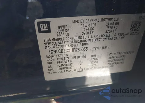 2017 Chevrolet Tahoe Commercial Fleet from USA, damaged, VIN 1GNLCDECXHR235356